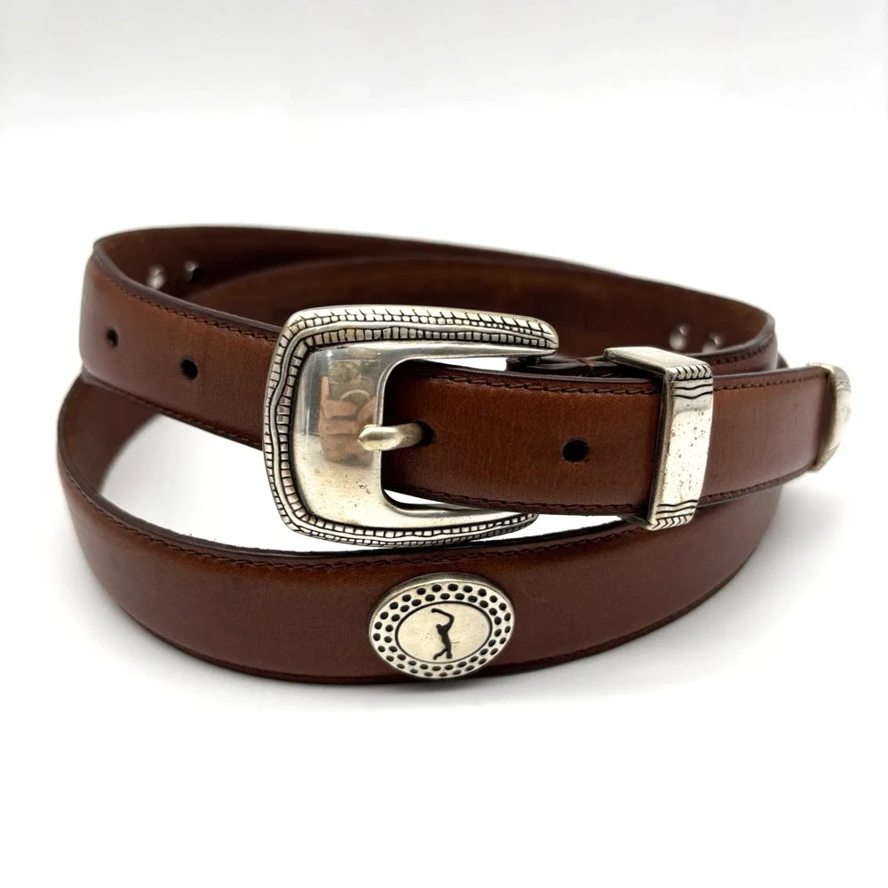 Vintage 90s PGA Tour Brown Full Grain Leather Concho Golf Belt 40 38-42